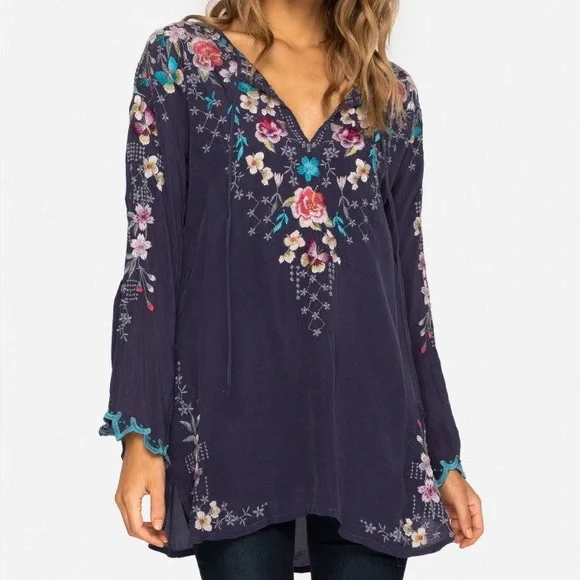 Johnny Was heavily embroidered Butterfly Winter blouse in Gravel Blue NWT - Picture 3 of 11